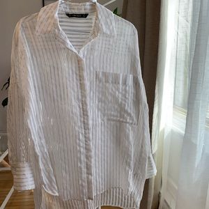 Zara - Oversized Striped Sheer Button Up